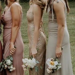 Beginning Boutique, long nudge sequin corset tie back